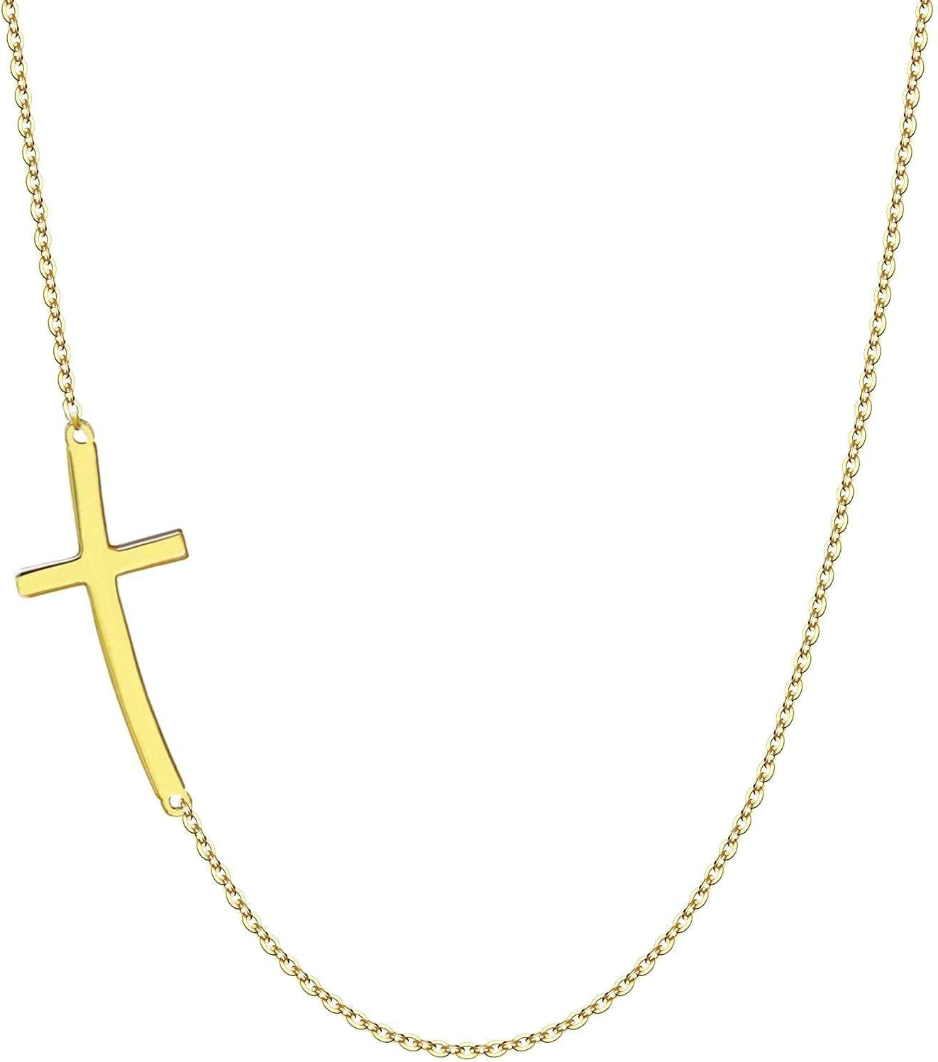 JEWEE DIAMOND Handmade 14K Gold or Sterling Silver Cross Necklace - Dainty Sideways Celebrity Cross Pendant, Perfect for Layering - Ideal Mothers Day or Baptism Gift