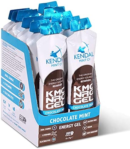 Kendal Mint Co Energy Gels, Quick Release & Long-Lasting – Chocolate Mint Flavour (12 x 70g) | Caffeine Free, 27g Carbs, Electrolytes, B Vitamins, for Running, Cycling, Hiking, Vegan & Gluten Free