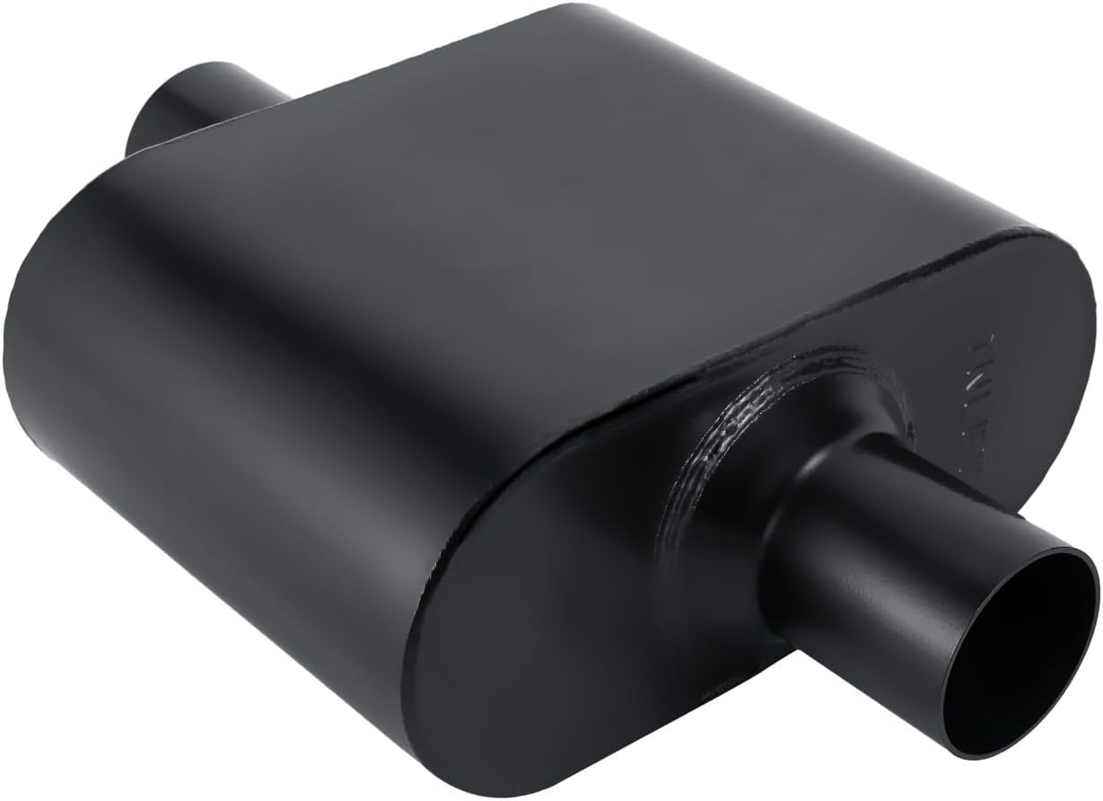 2.5 Mufflers Single Chamber 2.5" Universal Muffler Performance Race Exhaust Muffler 2.5 inch,Aggressive Deep Sound,Black(2.5" center in/out)