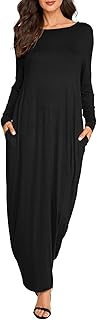 Verdusa Women's Long Sleeve Pocketed Loose Long Lounge Maxi Dress