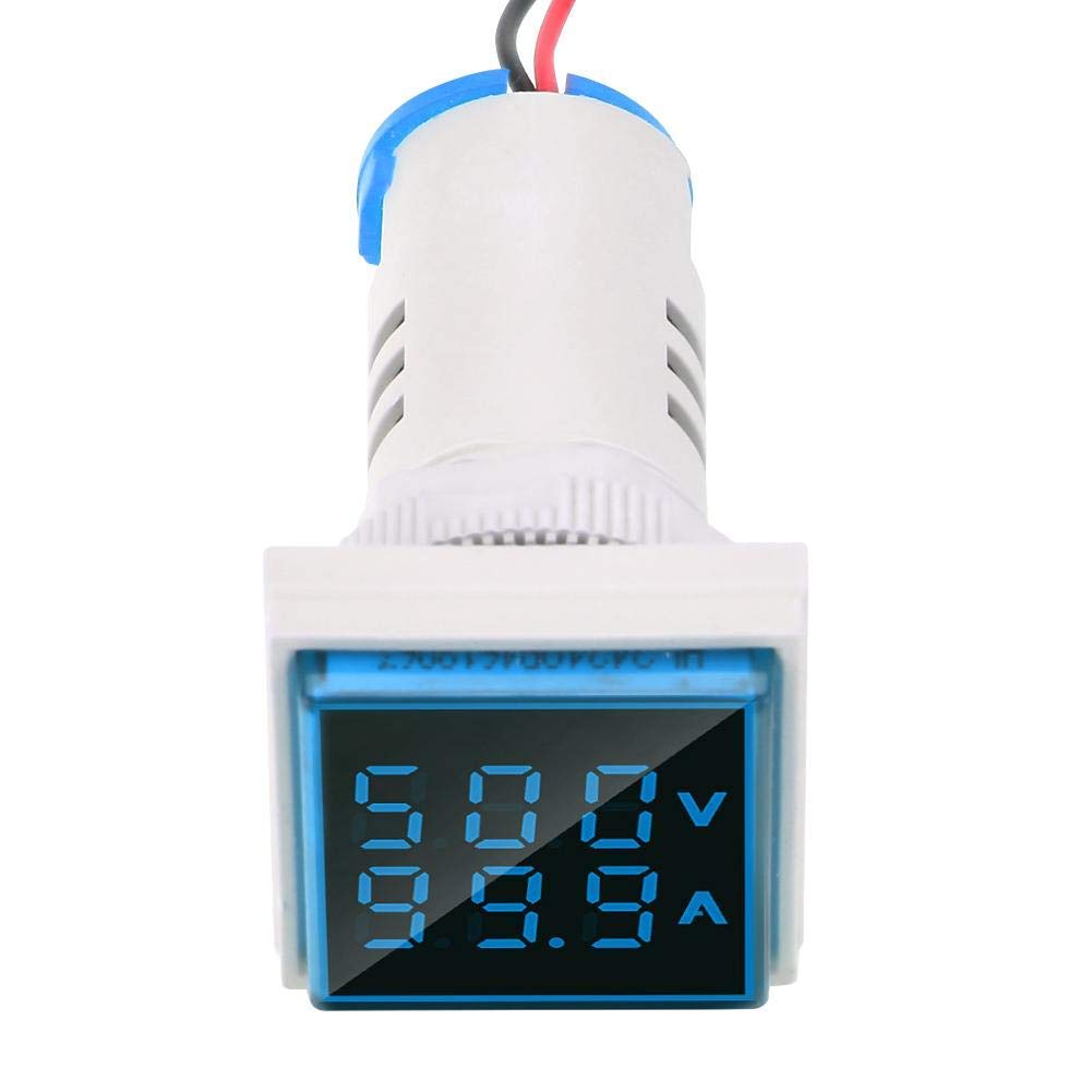 LED Display Voltmeter, Voltage Tester Current Detector Square 22mm Dual Display Panel Voltmeter Ammeter AC 0-100A 60-500V Meter Indicator (Blue)
