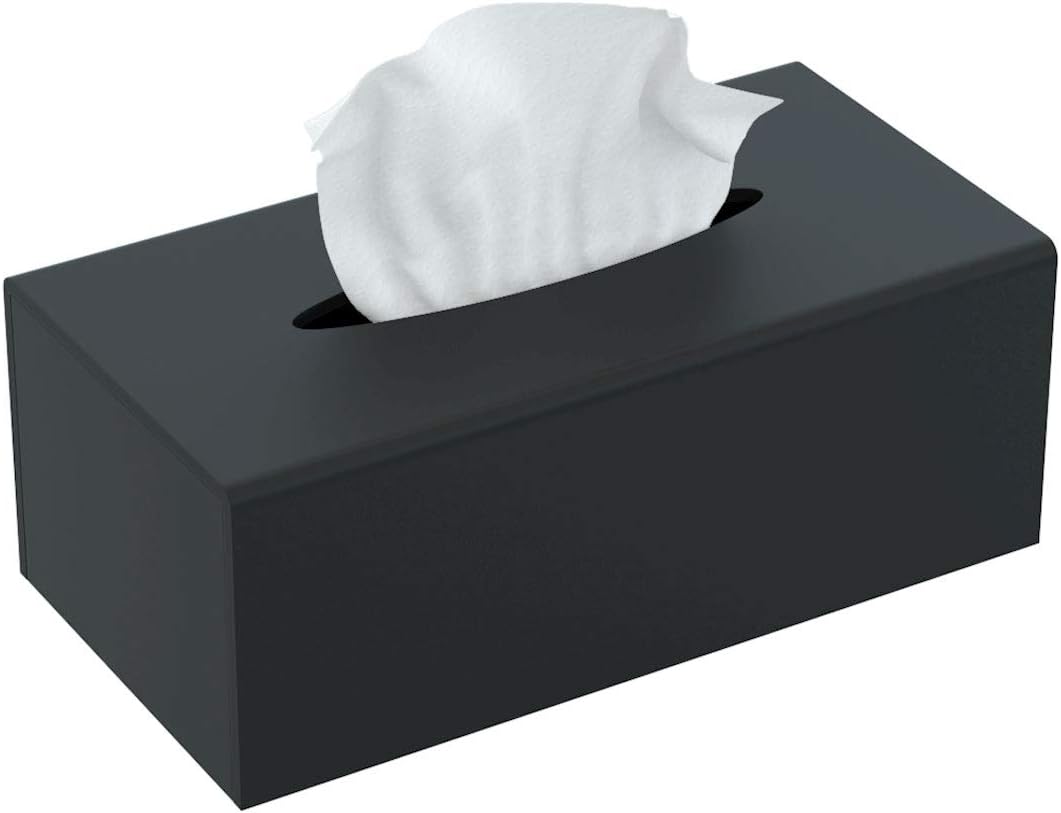 FEMELI Acrylic Tissue Box Cover Rectangular - Matte Solid Cube Napkin Holder with Magnetic Bottom, Modern Decorative Facial Paper Dispenser for Bathroom, Bedroom, Kitchen - Black