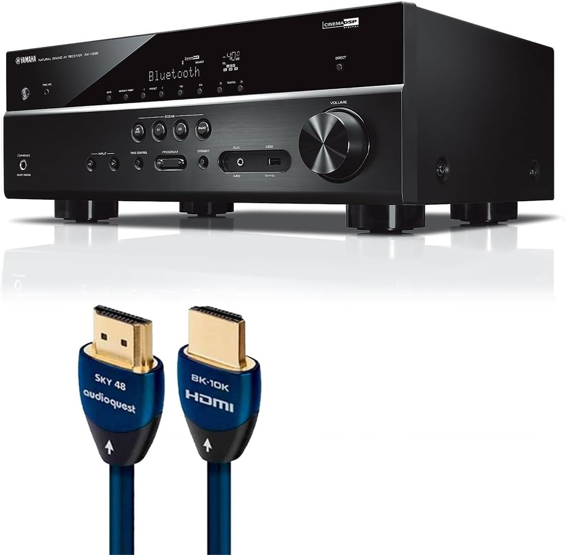 Yamaha RX-V385BL 5.1 Channel AV Receiver with AudioQuest Sky 3m HDMI Cable