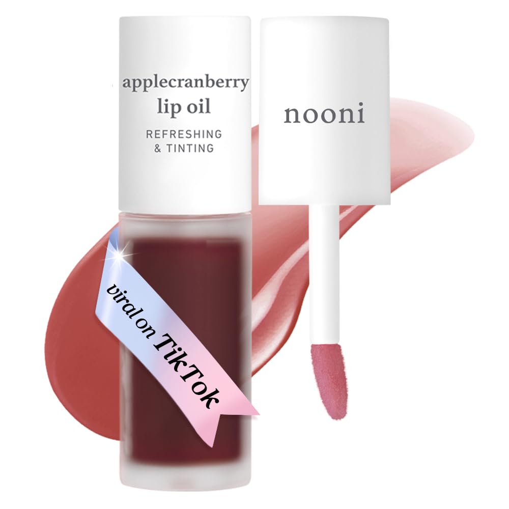 NOONI Korean Lip Oil - Applecranberry | Long-Lasting, Moisturizing, Plumping, Revitalizing for Dry Lips, Waterproof, No Peel Off, Hydrating Lip Stain, Stocking Stuffers Gifts For Teen Girls 0.12 FL Oz