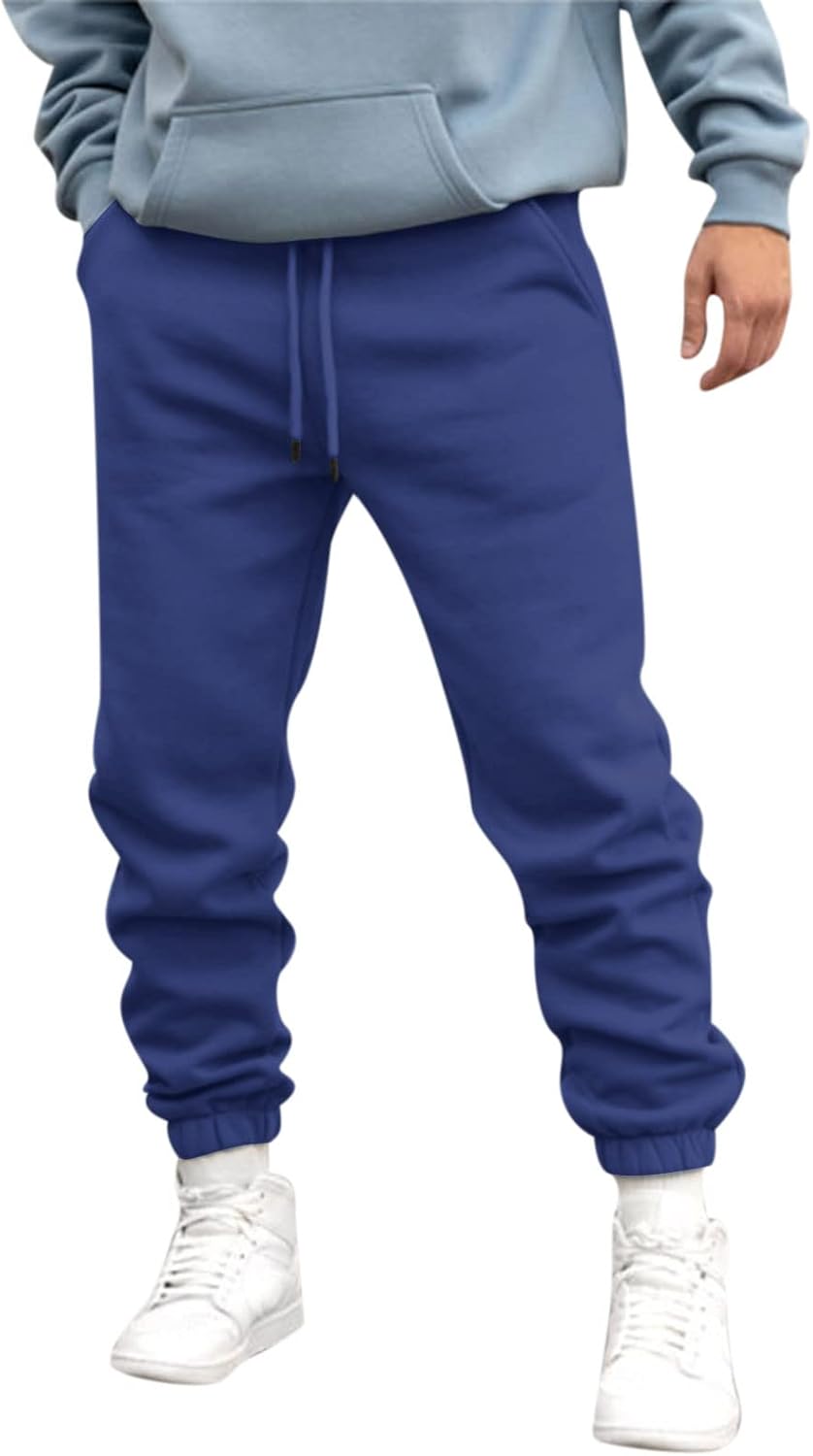 Mens Fleece Joggers Cuffed Mens Lightweight Drawstring Trousers Relaxed Running Sweatpants Plain Tracksuit Bottoms Regular Fit Thermal Pants Warm Lined Trousers Comfortable Fit Sweat Pants