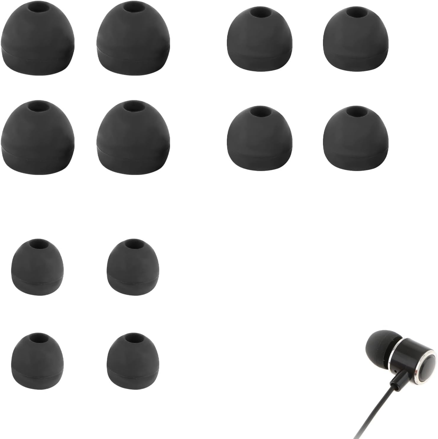 6 Pairs Replacement Earbud Tips, Ear Buds Replacement Rubber Tips Earphone Buds, 3 Sizes(S/M/L) Silicone Earbuds for In-Ear Headphones, Earphone Tips (Black)