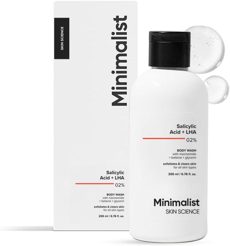 Minimalist 2% Salicylic Acid + LHA Body Wash | For Body Acne, Un-even, Rough & Bumpy Skin | Sulphate (SLS), Dye, & Fragrance Free | Shower Gel For Women & Men | 200 ml