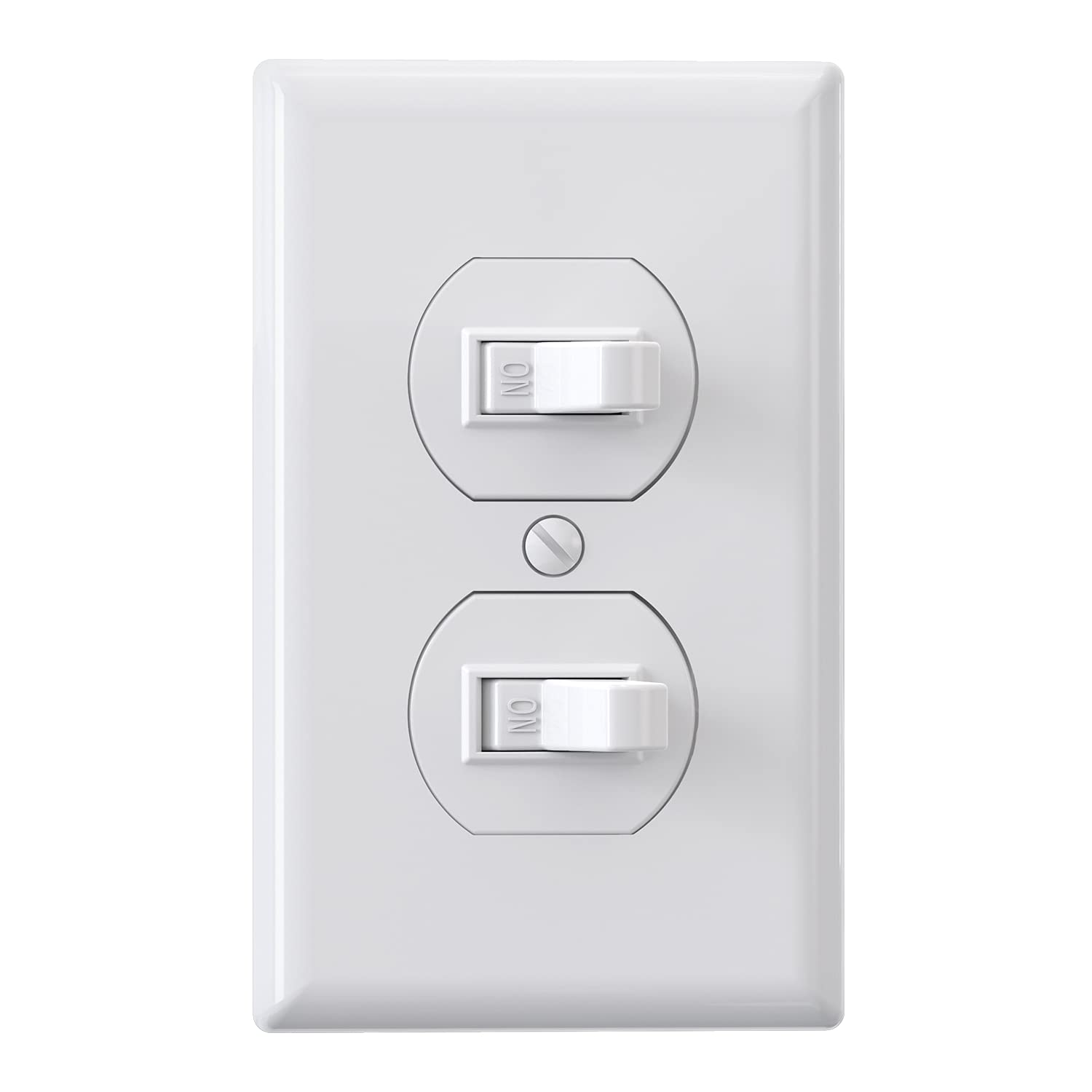 ELEGRP Double Toggle Light Switch - 15A, 120V, In-Wall On/Off, Self-grounding, Wall Plate Included, UL Listed (1 Pack, Glossy White)