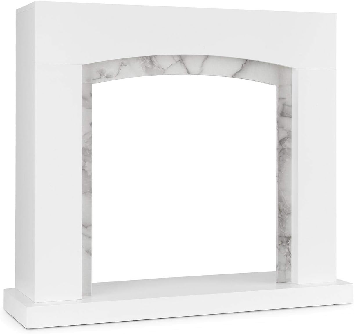 Klarstein Studio Frame II Fireplace Housing - Decorative Fireplace, Modern Design, MDF, Marble Decoration, Suitable for Many Electric Fireplace Inserts, Wall Screw Connection - White