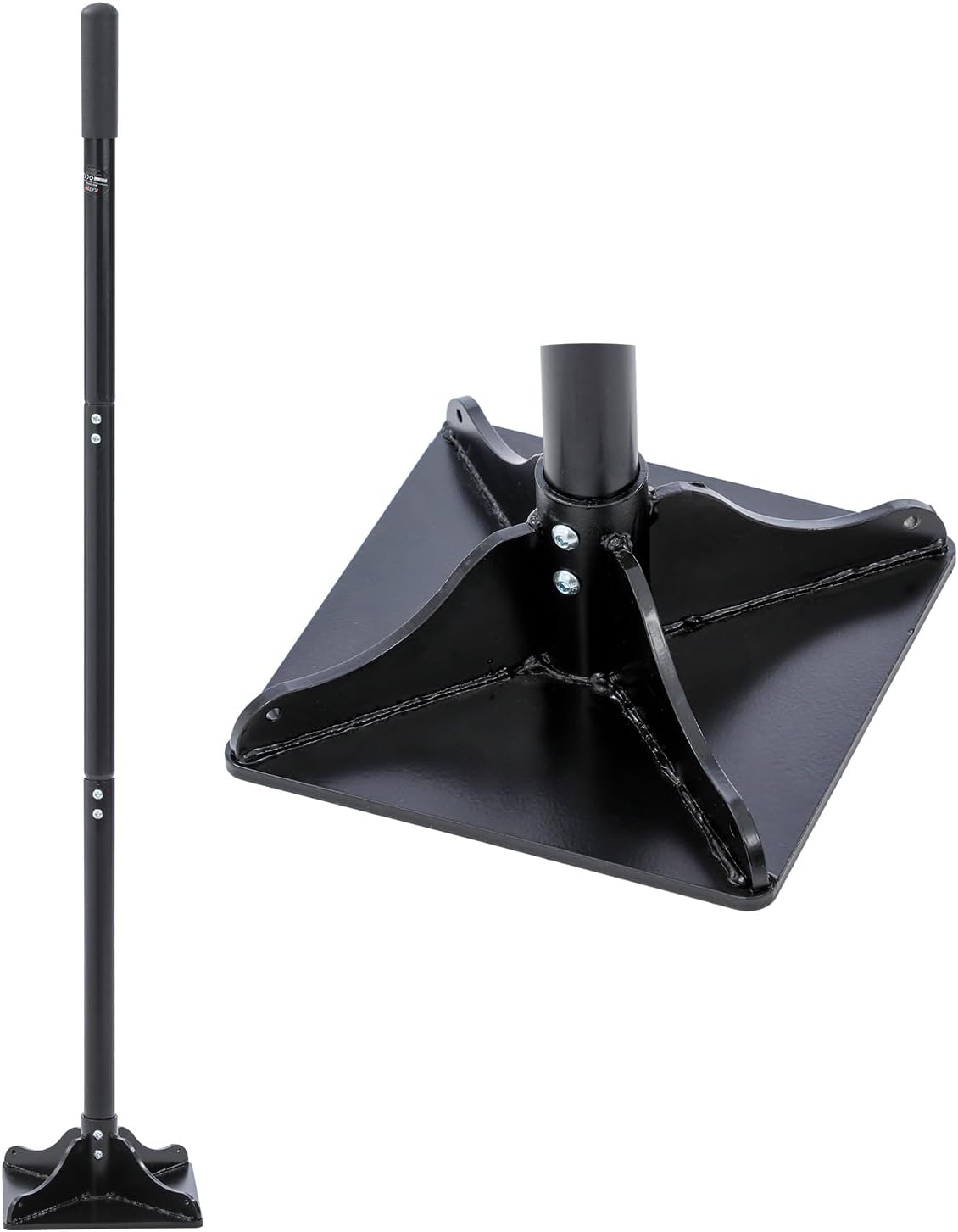 KATSU Tools Heavy-Duty Steel Tamper - 200mm x 200mm Square Base, 3-Section Detachable Handle Contractor's Tamper for Tamping, Leveling Soil, Gravel, Paving & Ground Repair