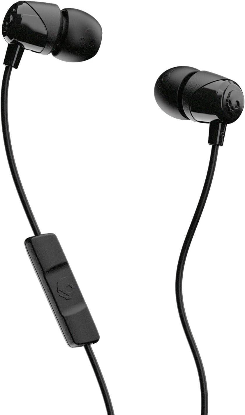 Skullcandy Jib Wired Earbuds with 3.5mm Plug, Noise Isolating Fit, Built-In Microphone Call and Track Control, Convenient for Travel - Black