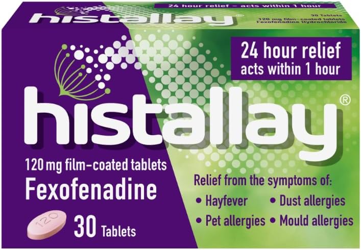 Histallay Hayfever & Allergy Relief Tablets, 30 Tablets, 120mg Fexofenadine, Antihistamine 24hr Relief, Acts Within 1hr, Relieves Hayfever, Pet, Dust and Mould Allergies