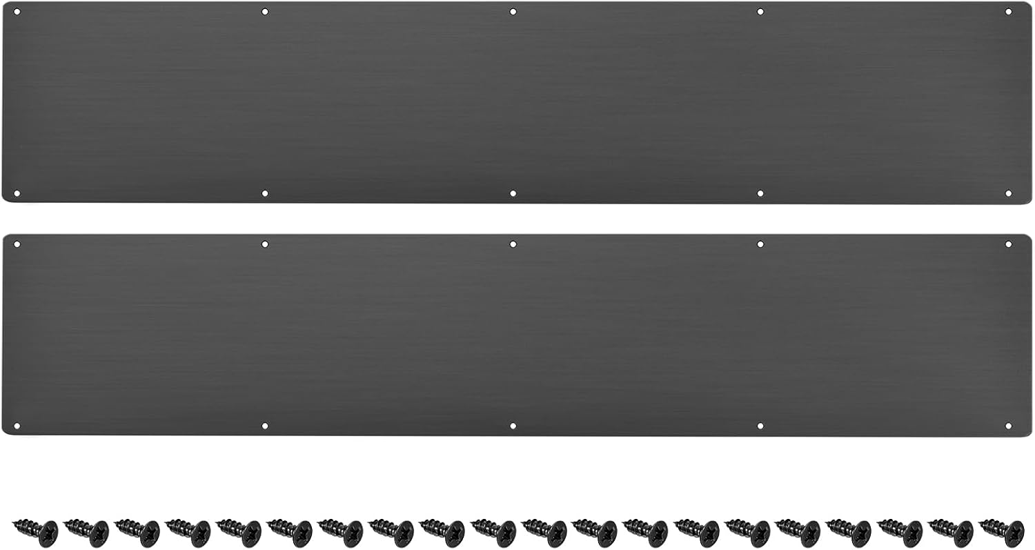 sourcing map 2pcs Door Kick Plate, 6 x 30 Inches Aluminum Kick Plate Door Plate, 2 MM Thickness, for Exterior Front Door or Back Door, Black