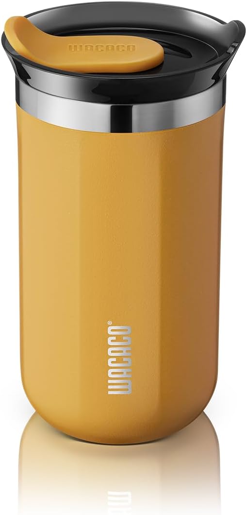 WACACO Octaroma Lungo Vacuum Insulated Coffee Mug, Double-wall Stainless Steel Travel Tumbler With Drinking Lid, 10 fl oz(300ml), Amber Yellow