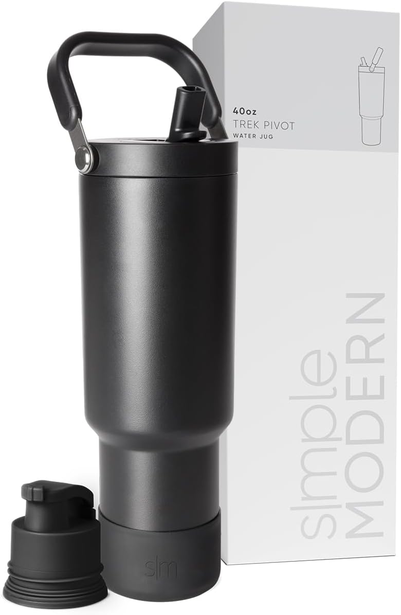 Simple Modern Trek Pivot | 40oz Flip Straw Tumbler with Handle | Water Bottle & Boot | Interchangeable Straw & Chug Lids | Insulated Stainless Steel Jug | Gym Sports Outdoors | Midnight Black
