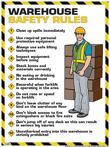 Laminated Warehouse Safety Rules Poster, 18" x 24", Black, White, Yellow