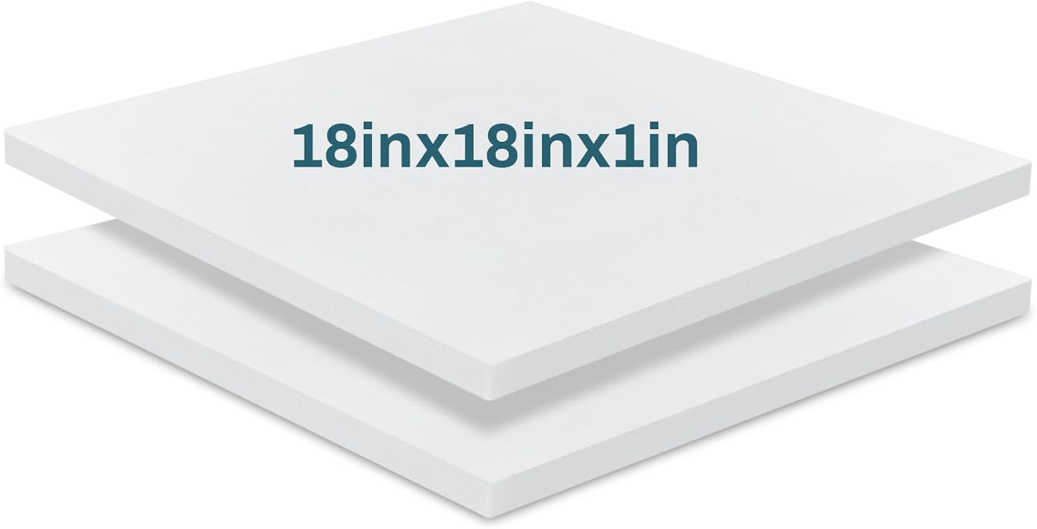 Frienda 2 Pack 1" x 18" x 18" Upholstery High Density Foam Cushion Replacement Square Cut to Size Foam Couch for Chair Couches Padding Shipping Packing DIY Cosplay Projects