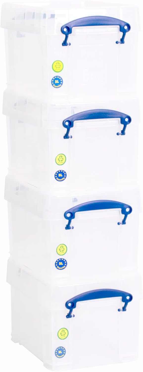 Really Useful Box Plastic Storage 3 Litre Clear (Pack Of 4)