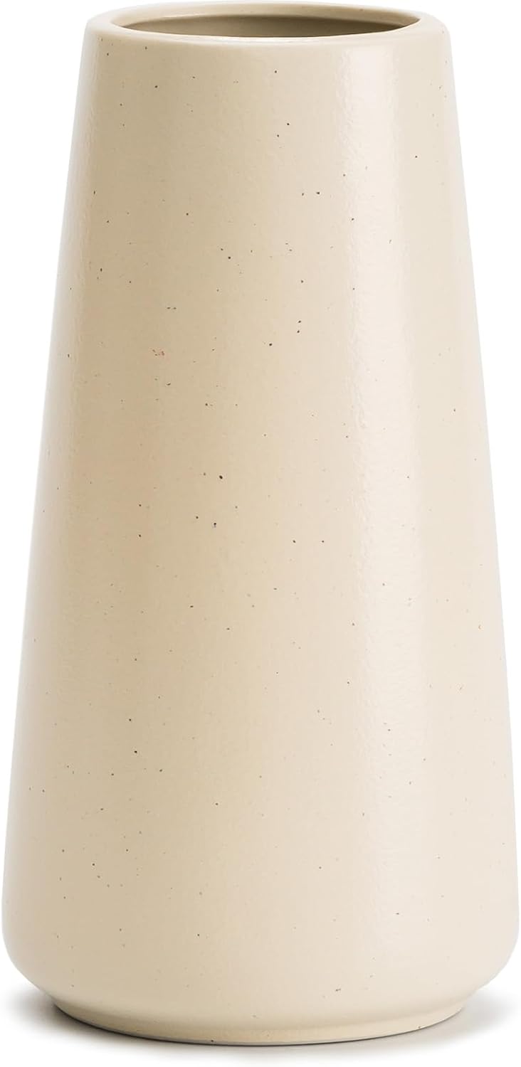 Beige Ceramic Vase - 8“ Neutral Vase Home Decor, Boho Off White vase, Cream vases for Flower, Minimalist Modern Ivory Vases for Centerpieces, Room Decor, Living Room, Bedroom