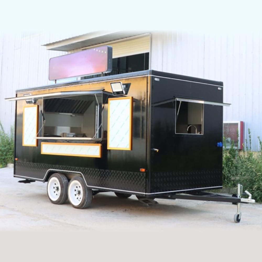 11.5FT Food Truck Vending Cart, Mobile Food Trailers for Sale Full Kitchen, Concession Food Trucks Trailers Hot Dog Vending Cart Ice Cream Truck with Hitch(3.5 * 2.1 * 2.35m)