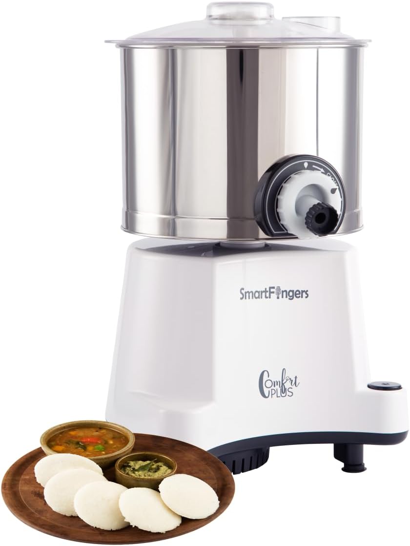SmartFingers Comfort Plus, 2L Wet Grinder, White, 150W, 3 Speeds, Stainless Steel