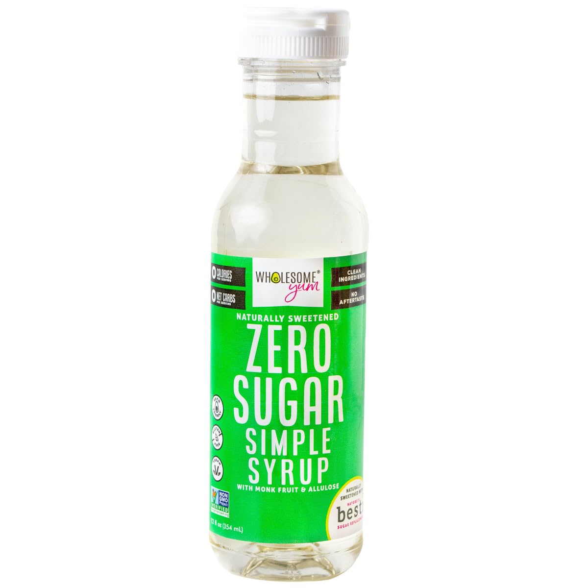 Wholesome Yum Keto Simple Syrup - Skinny Sugar Free Simple Syrup With Monk Fruit & Liquid Allulose - Natural Sweetener For Drinks, Cocktails, Coffee, & Cooking - Low Carb, Gluten Free (12 fl oz)