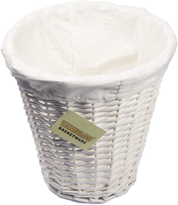 woodluv Round White Wicker Waste Paper Basket/Storage