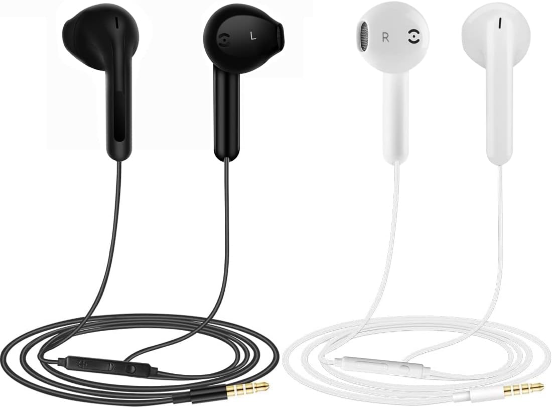 2 Pack Earphones, In-Ear Headphones Wired Earbuds, Noise Isolating Headset With Microphone, Compatible with Phone Pad Samsung HuaWei MP3 Players Smartphones and Laptops