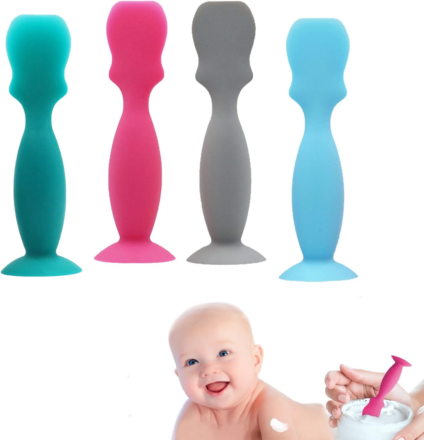 DHinkyoung 4 Pcs Baby Diaper Cream Spatula Silicone Nappy Rash Cream Applicator Butt Spatula with Suction Cup for Newborn Facial Cosmetic