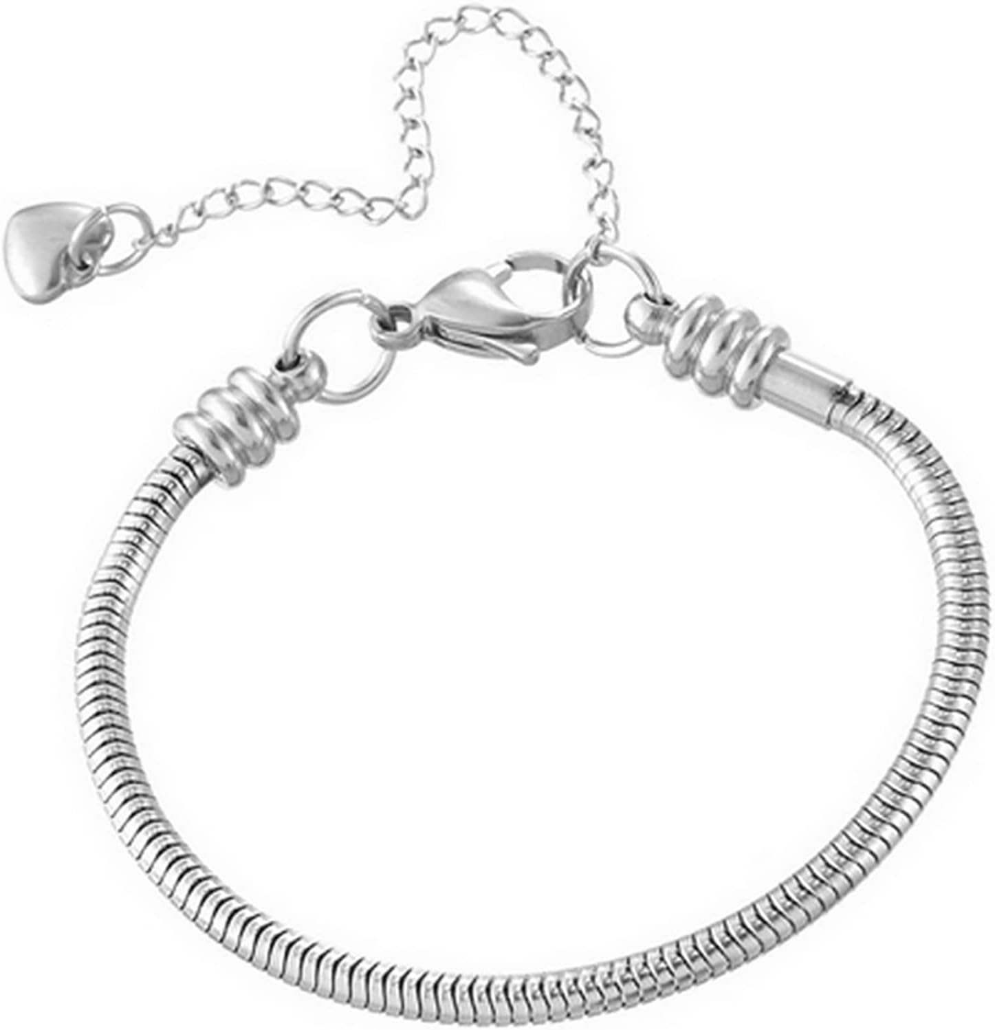 TGLS Women European Charm Bracelet Stainless Steel 3mm Snake Chain Bracelets Fits Charms Bead