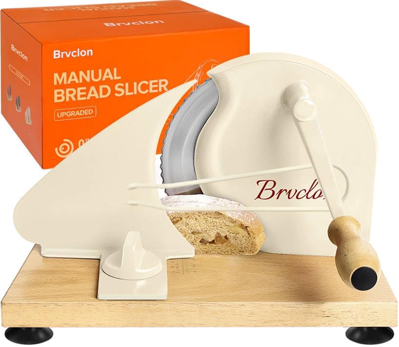 Manual Bread Slicer for Homemade Sourdough Bread, Adjustable Thickness&Evenly Slicing, Hand Crank Bread Slicer with Scale Line and Suction Cup, Serrated Blade Design, Patent