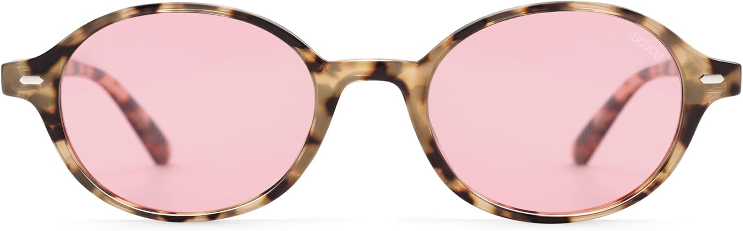 SOJOS Retro Trendy Oval Polarized Sunglasses Womens Mens, 90s Small Narrow Slim Chic Round Sunnies SJ2611