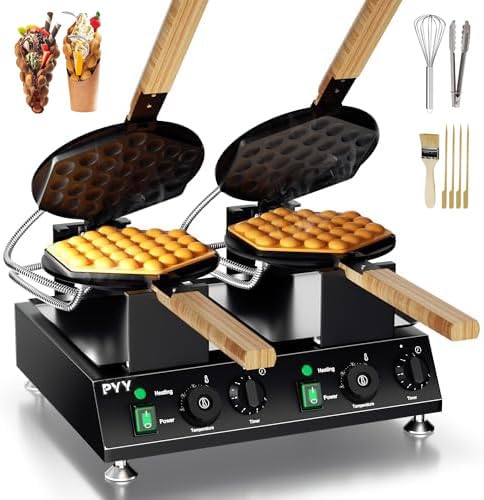 PYY Double Bubble Waffle Maker Commercial Waffle Maker Non-stick Hong Kong Egg Waffle Maker for Home Use Stainless Steel Pancake Maker 180° rotate