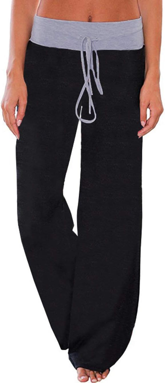 Famulily Women's Comfy Stretch Drawstring Long Wide Leg Lounge Pants