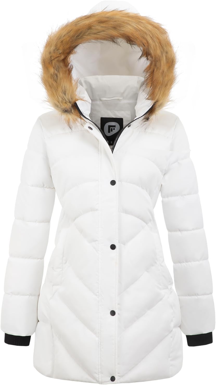 Women's Winter Thicken Coat Warm Long Puffer Jacket with Faux Fur Removable Hood Waterproof Insulated Jacket