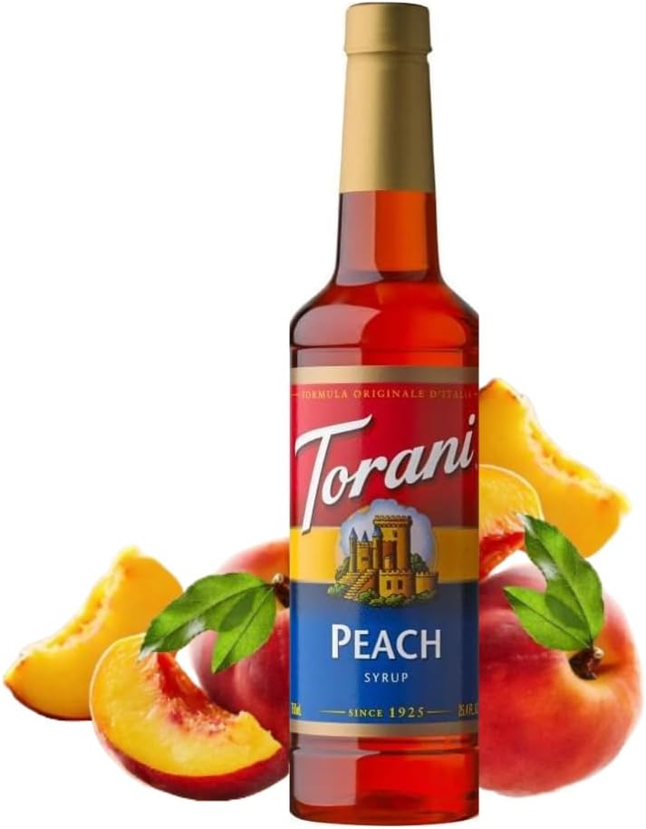 Torani Peach Syrup (750ml) - Premium Cane Sugar Cocktail Syrup Flavouring for Iced Tea, Sodas, Bubble Tea & Cocktails - Fresh Fruit Taste, Vegetarian-Friendly