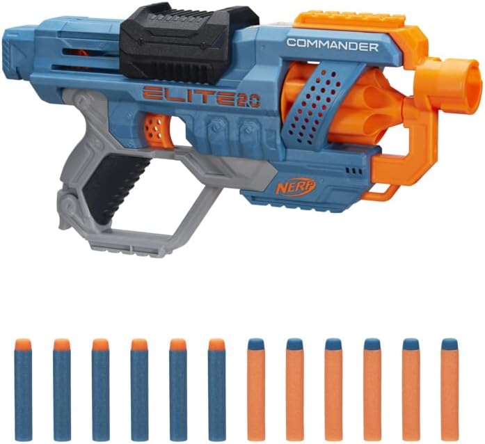 Nerf Elite 2.0 Commander RC-6 Blaster, 12 Nerf Elite Darts, 6-Dart Rotating Drum, Built-In Customizing Capabilities, Multi-coloured,One Size,E9485F03