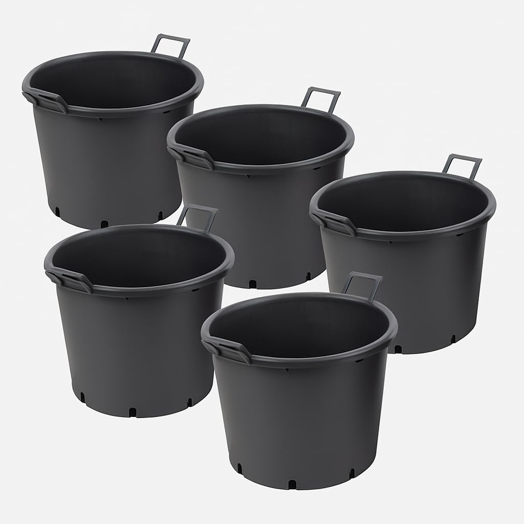 Muddy Hands Pack of 5 – 50 Litre Heavy Duty Plastic Plant Pots with Handles – Large Outdoor Garden Planters for Vegetables, Flowers, Trees & Salad Growing