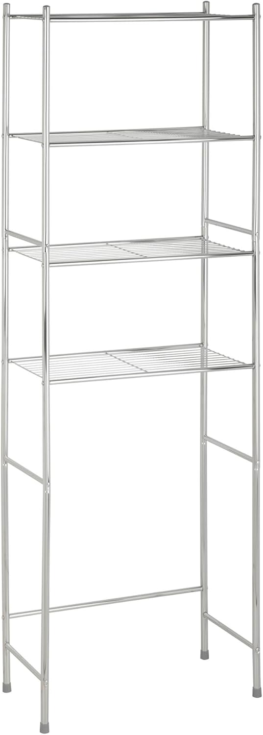 Honey-Can-Do 4-Tier Over-The-Toilet Storage Shelf - Space-Saving Steel Bathroom Restroom Organizer with Neutral Chrome Finish, Ideal for Towels, Toiletries, & Essentials - 24"W x 68"H x 11"D