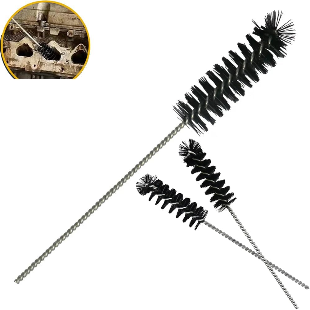 3 Pack Carbon Dirt Cleaning Brush Carburetor Cleaner Car Engine Air Inlet Tool Kit Long Nylon Brushes Drill Attachment for Auto Carbon Deposit Combustion Chamber Cylinder