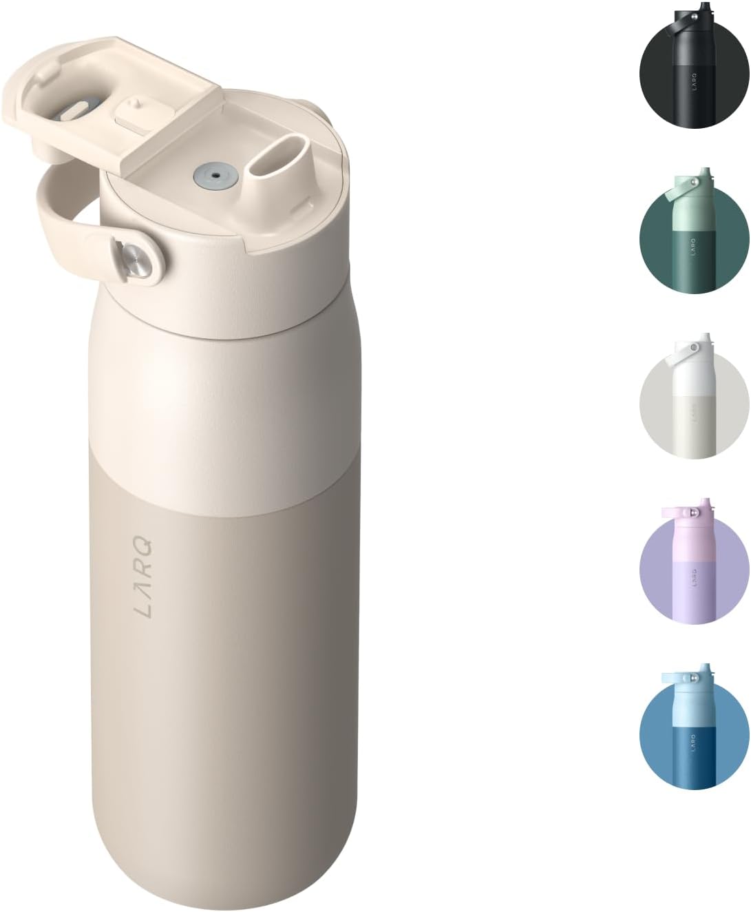 LARQ Swig Top 23oz - Insulated Stainless Steel Water Bottle with Built-in Silicone Handle | Thermos, BPA Free | Reusable Bottle for Sports, Gym, and Travel, Mojave Dune