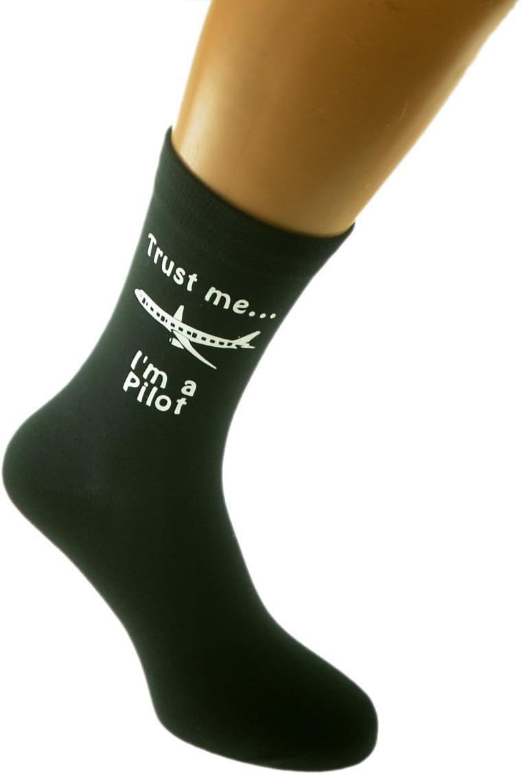 GTR-Prestige Giftware Trust me I'm a Pilot with Plane Image Mens Black Novelty Socks UK Mens Size 5-12 - X6N265