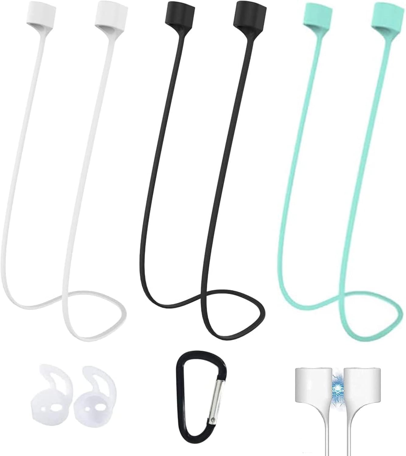 3Pcs Magnetic Anti-Lost Straps, 27.5inch Silicone AirPods Pro Strap, Neck Rope for Wireless Earphone Accessories for Airpods,Silicone Ear Tips, Carabiner, Earbud Lanyard for Sports Running