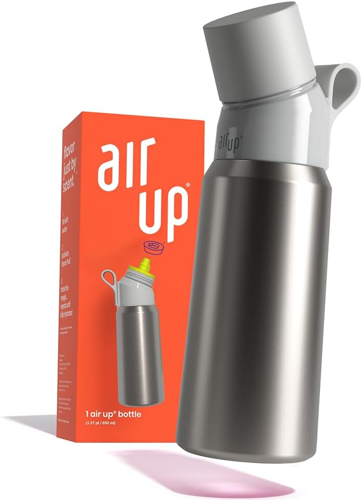 air up® Official water bottle (28oz) Silver Steel without pods | Insulated stainless steel water bottles | Insulated Water bottle with straw | Flavored water bottle for gym | Infused water bottle