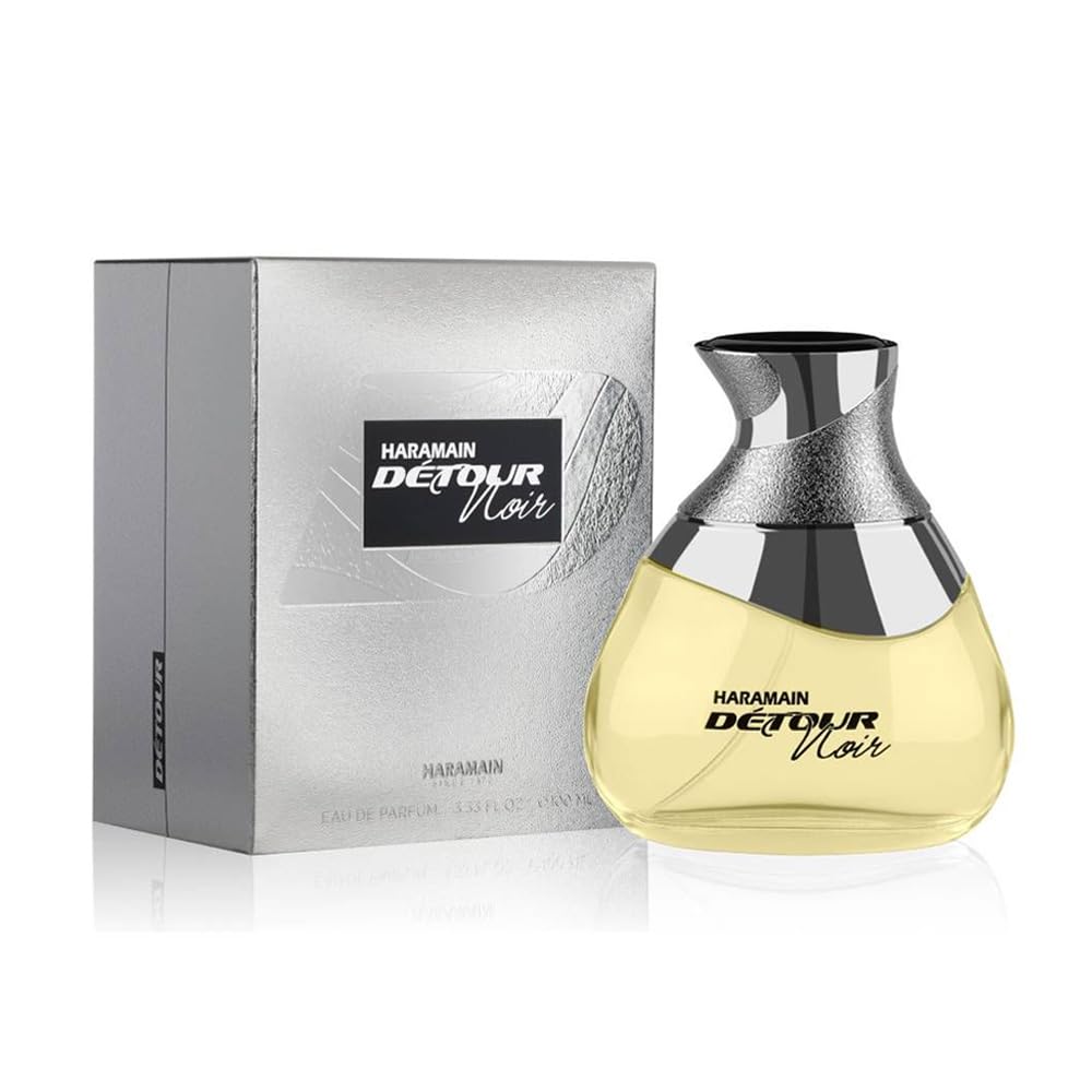 Al Haramain Detour Noir for Unisex - Arabian Perfume for Women & Men - Long Lasting Arabic Cologne - Amber Woody Fragrance with Notes of Vanilla, Lavender, Jasmine, Sandalwood - Eau de Parfum - 3.33oz