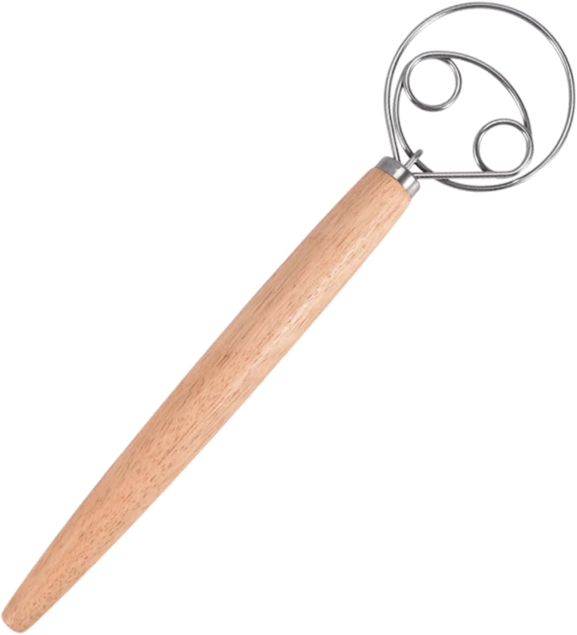 Danish Dough Whisk, 13Inch Dough Whisk Bread Making Tools Kitchen Accessories Stainless Steel Hand Bread Dough Mixer with Wooden Handle for Pastry, Baking Cake, Dessert, Sourdough, Pizza