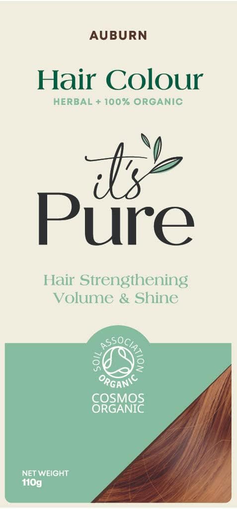 It's Pure Organic Henna Hair Dye in Auburn | 100% Natural, Vegan, & Gluten Free | PPD Free Hair Dye, Ammonia Free, Resorcinol Free, & Peroxide Free | Volumising, Strengthening, & Revitalising |