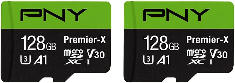 PNY P-SDU128X2V31100PX-GE 128GB Premier-X Class 10 U3 V30 microSDXC Flash Memory Card 2-Pack - 100MB/s, Class 10, U3, V30, A1, 4K UHD, Full HD, UHS-I, Micro SD
