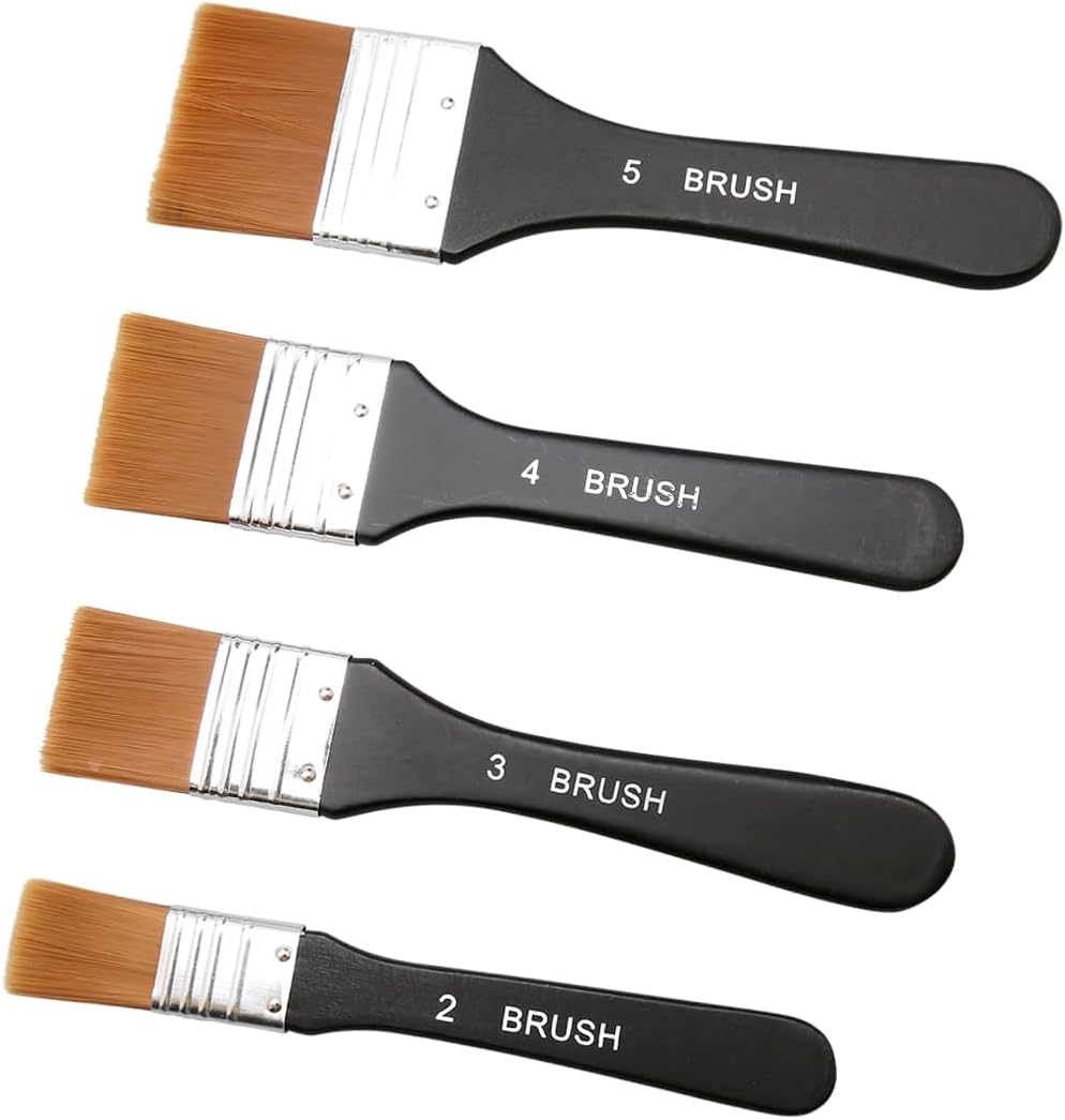 4pcs Large Flat Artist Brushes Set - Nylon Hair Oil Brushes for Watercolor, Gouache, and Oil Paintings, Black, 2311-151A