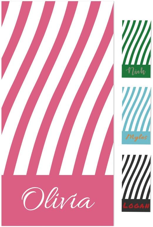Trafagala Personalized Beach Towels for Kids Adults Custom Cotton/Poly Blend Pool Towel with Name Oversized-Customized Sand Free Quick Dry Striped Beach Towel for Boys Girls Women Men(32" W x 64" L)